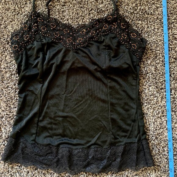The Limited Tops - THE LIMITED black cami with copper beads, size small (S)